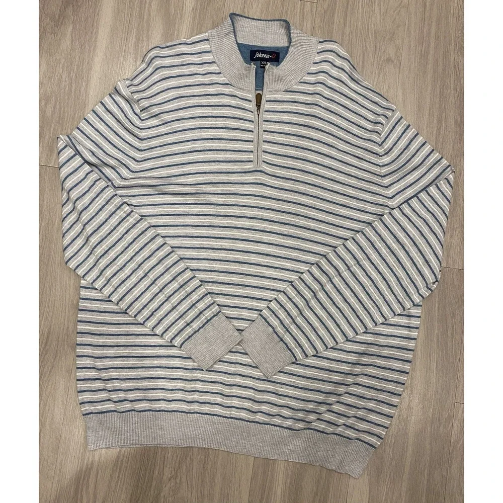 Johnnie-O Silk Blend 1/4 Zip Mock Neck Sweater Mens XXL 2XL Gray Blue Pullover